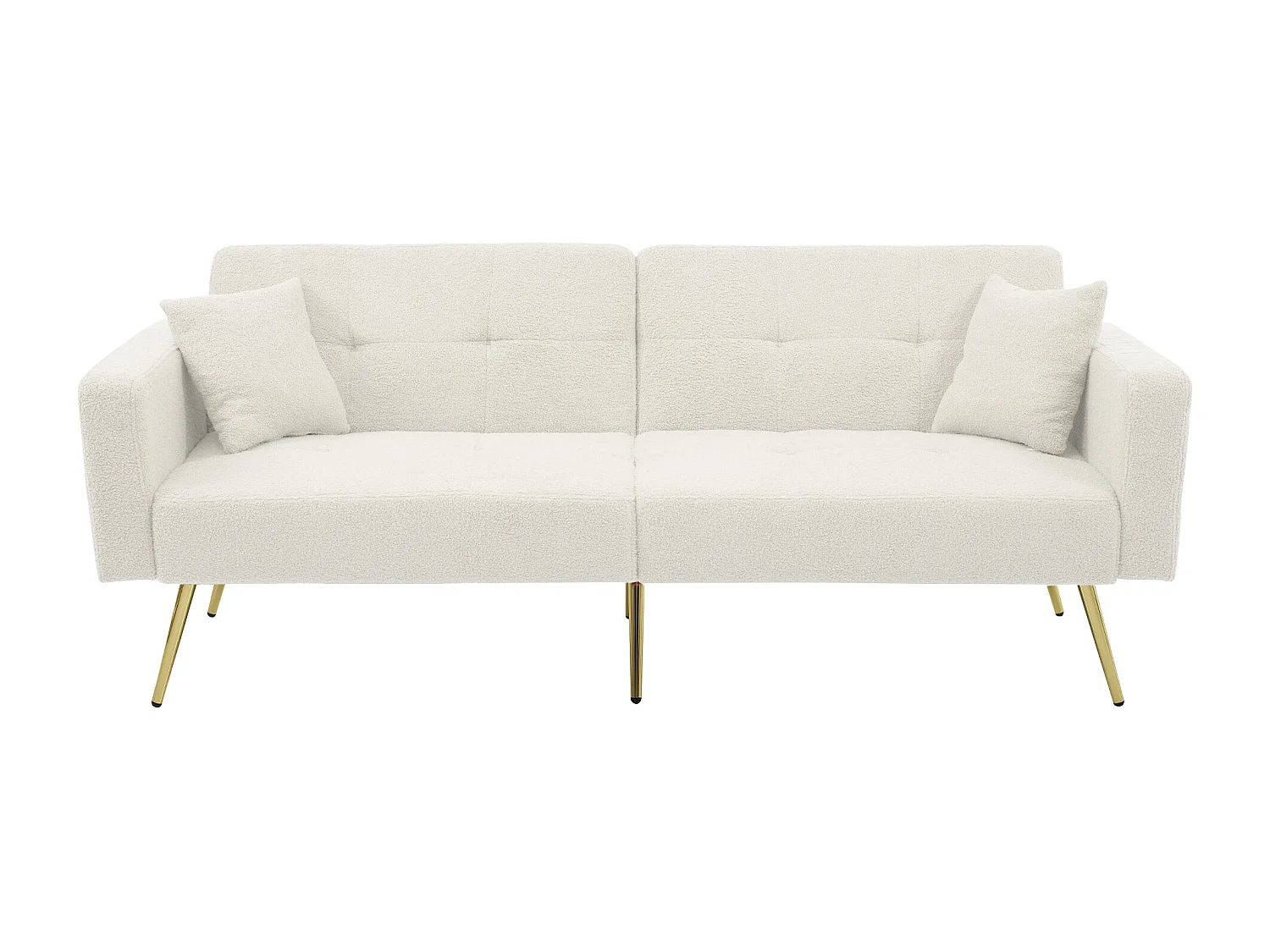 Canapé convertible avec fonction lit, angle réglable, pieds dorés, avec coussins et poches latérales (175x64x72 cm)