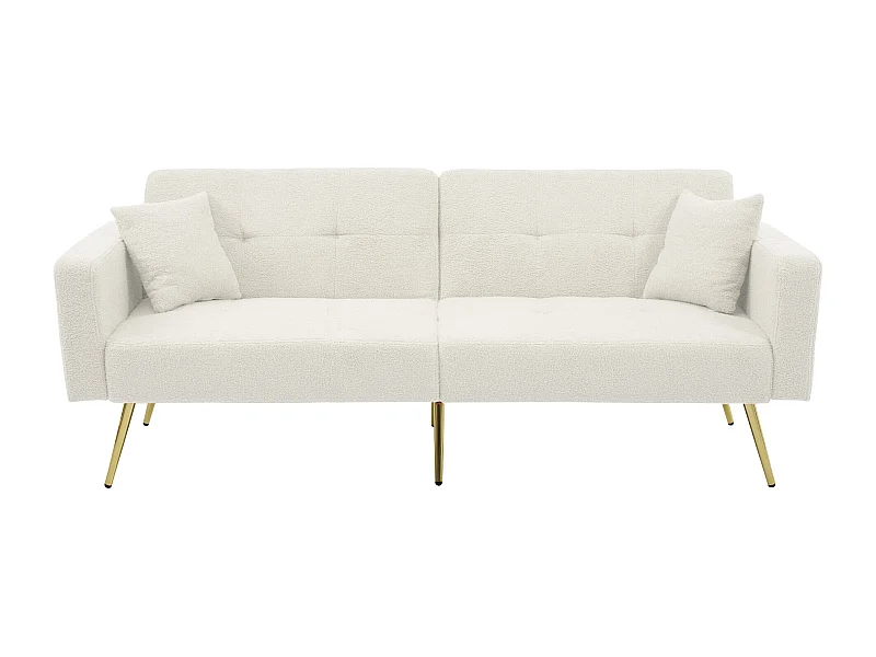 Canapé convertible avec fonction lit, angle réglable, pieds dorés, avec coussins et poches latérales (175x64x72 cm)