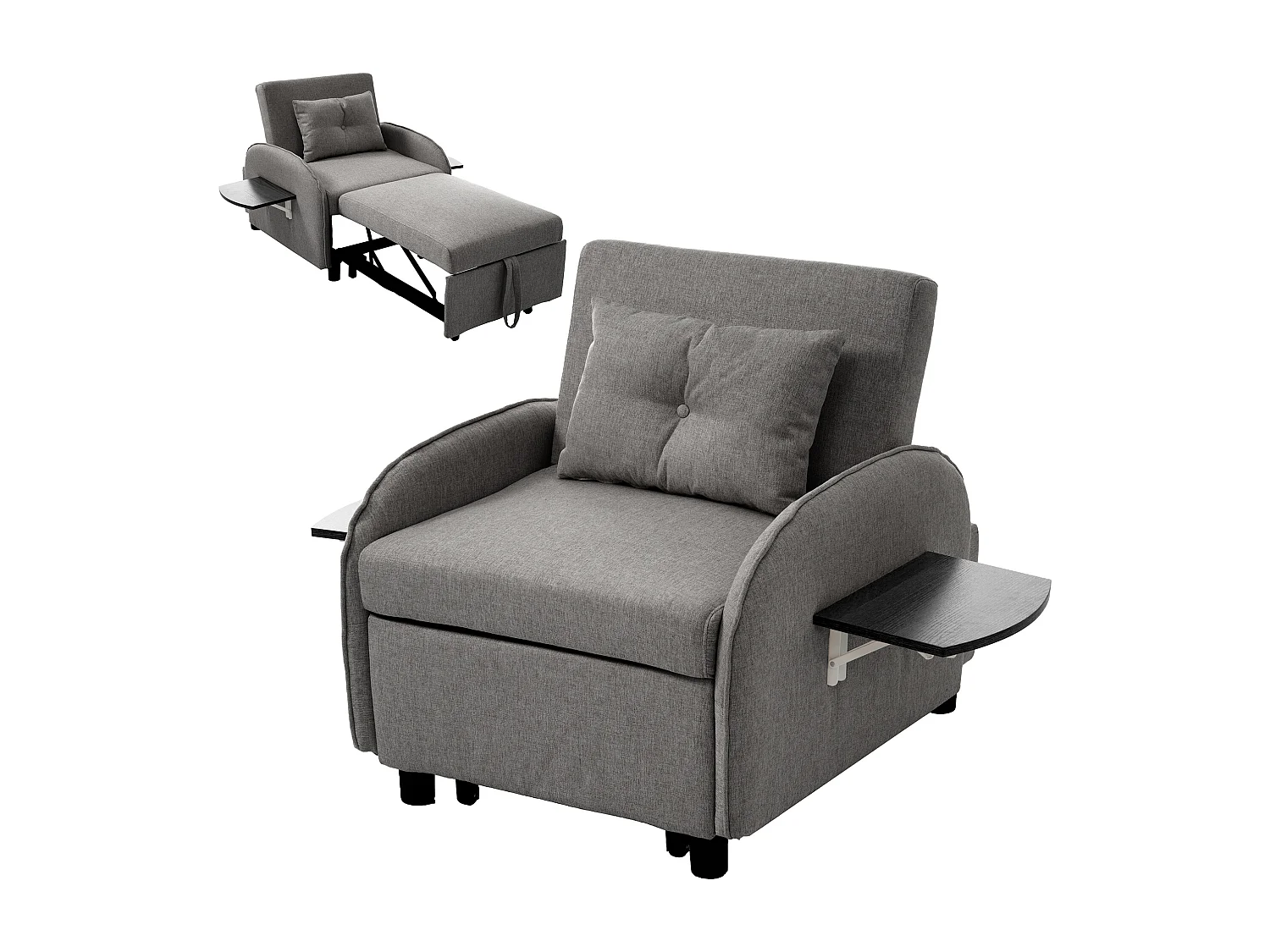 Divano letto 3 in 1 con funzione letto, reclinabile, lino, grigio scuro (123x167x78 cm)