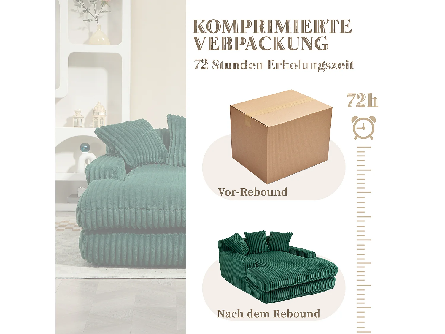 Divano Lazy Chenille, schienale alto, 3 cuscini, per adulti e bambini, per interni ed esterni, colore smeraldo (125x155x63 cm)