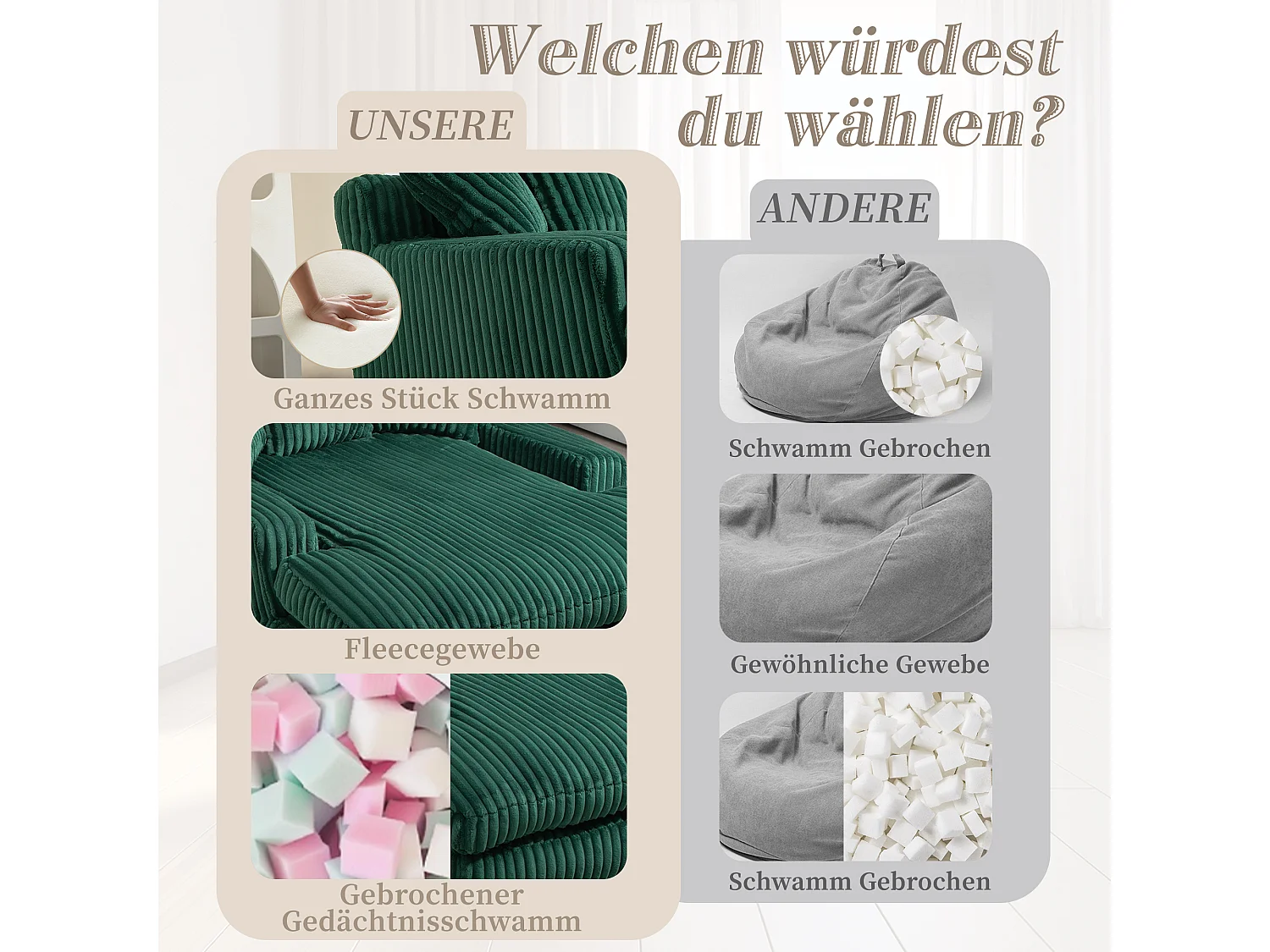 Divano Lazy Chenille, schienale alto, 3 cuscini, per adulti e bambini, per interni ed esterni, colore smeraldo (125x155x63 cm)