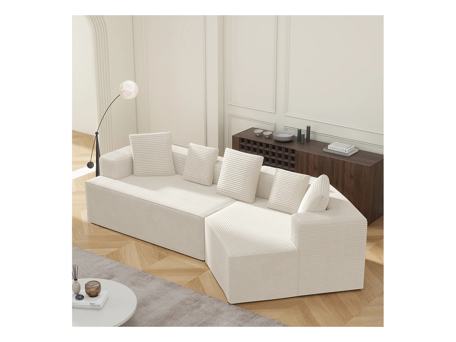Sofá modular con tejido Cloud, Schneider Comfort Sofa, espuma de compresión, blanco (307 x 159 x 67 cm)