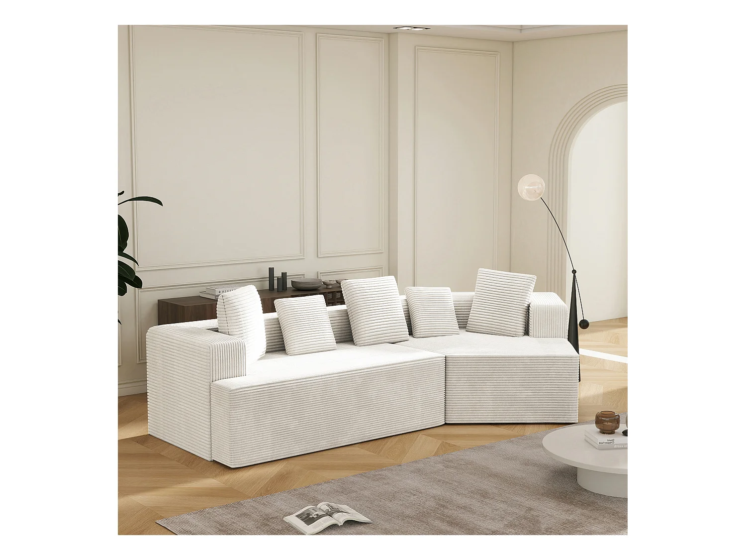Sofá modular con tejido Cloud, Schneider Comfort Sofa, espuma de compresión, blanco (307 x 159 x 67 cm)