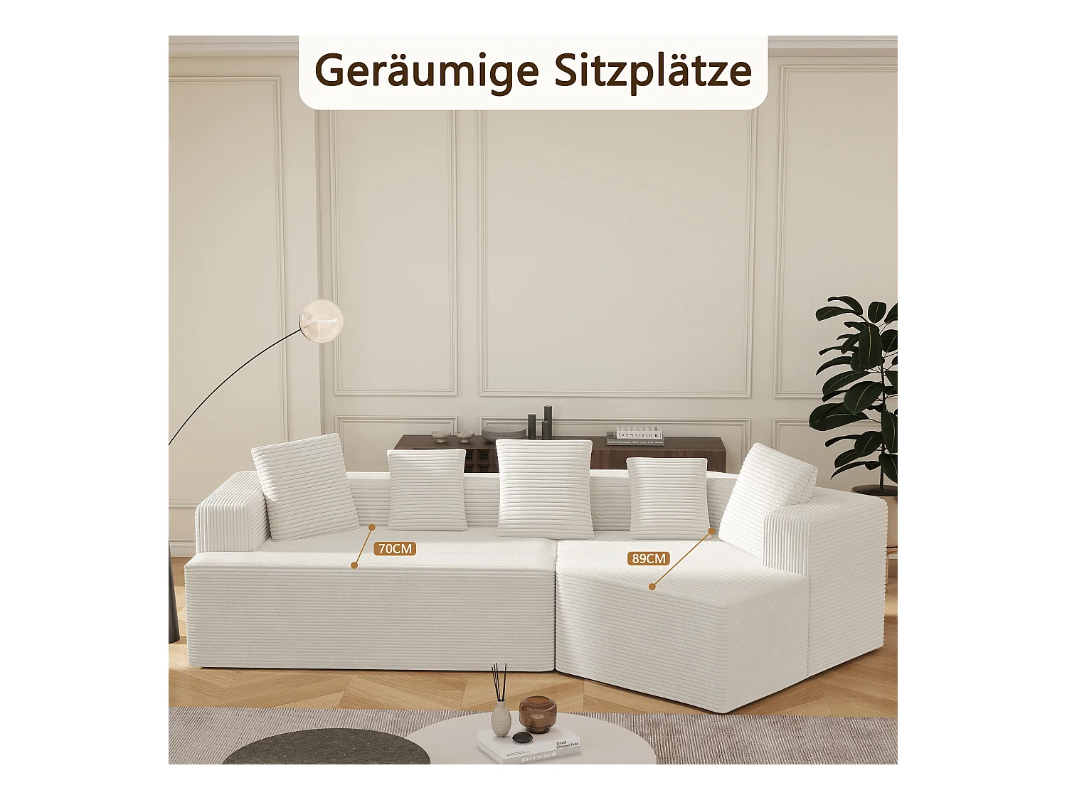 Sofá modular con tejido Cloud, Schneider Comfort Sofa, espuma de compresión, blanco (307 x 159 x 67 cm)