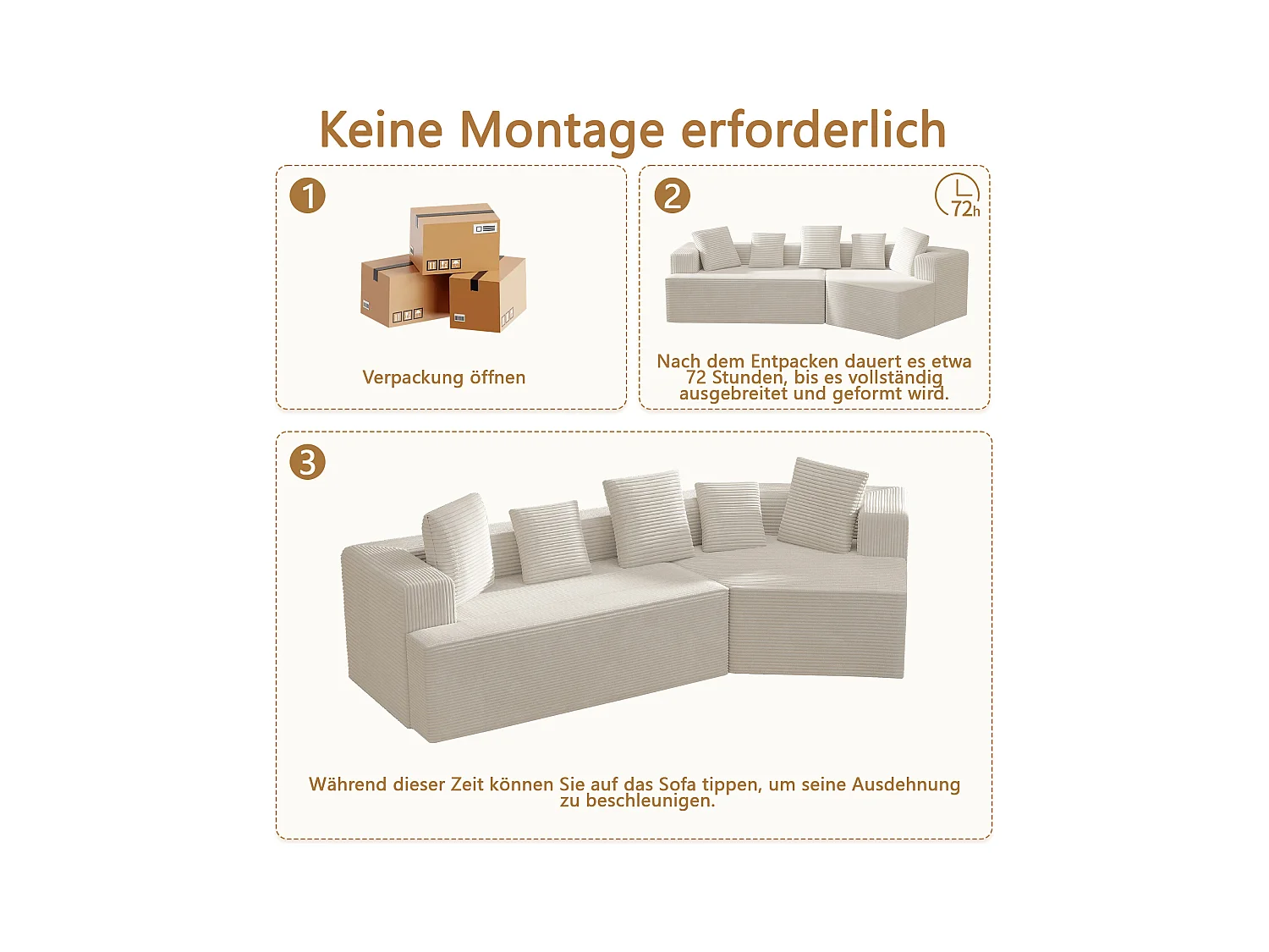 Sofá modular con tejido Cloud, Schneider Comfort Sofa, espuma de compresión, blanco (307 x 159 x 67 cm)