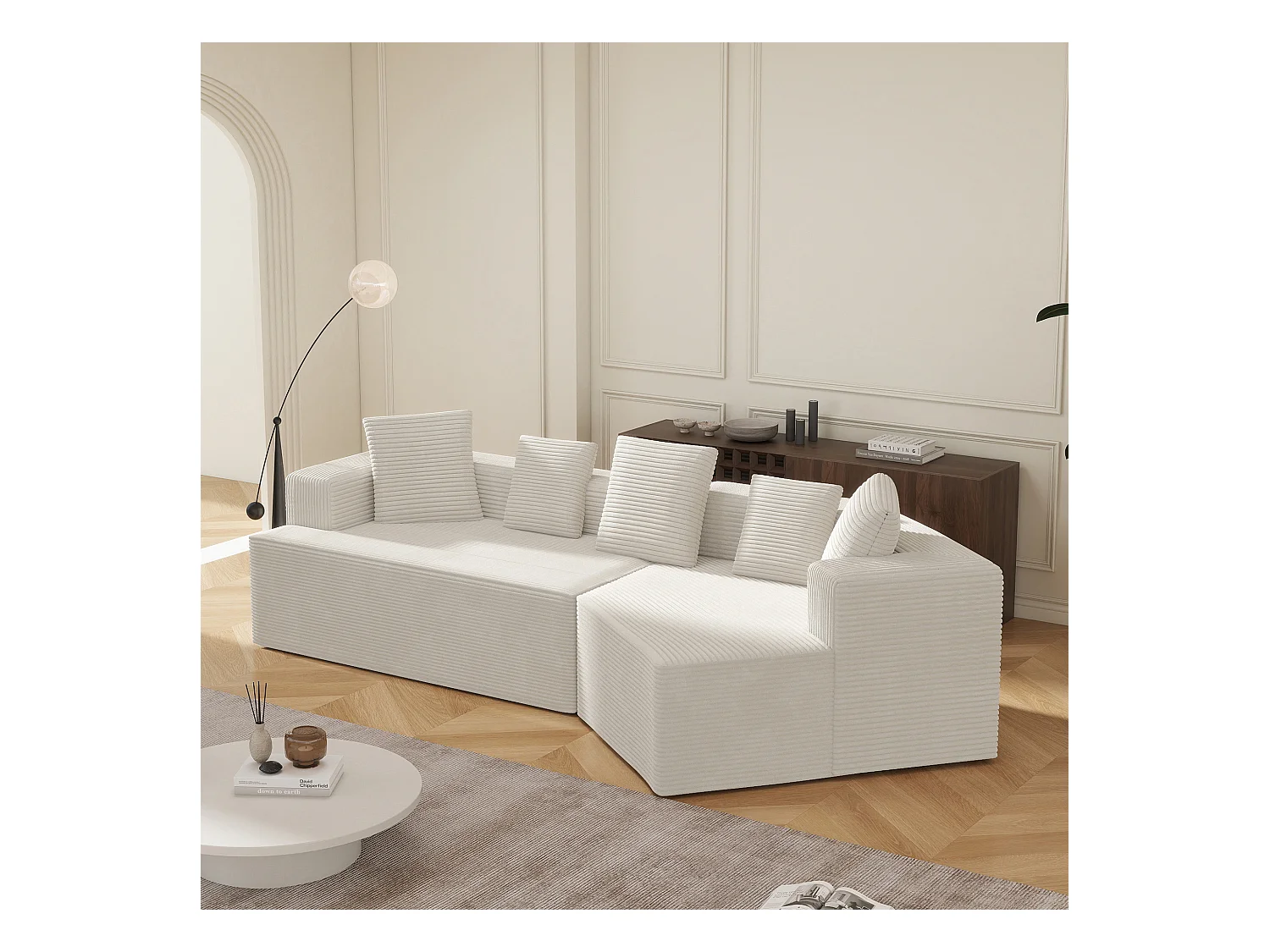 Canapé Modulable avec Fabric Cloud, Canapé Confort Schneider, Mousse de Compression, Blanc (307x159x67 cm)
