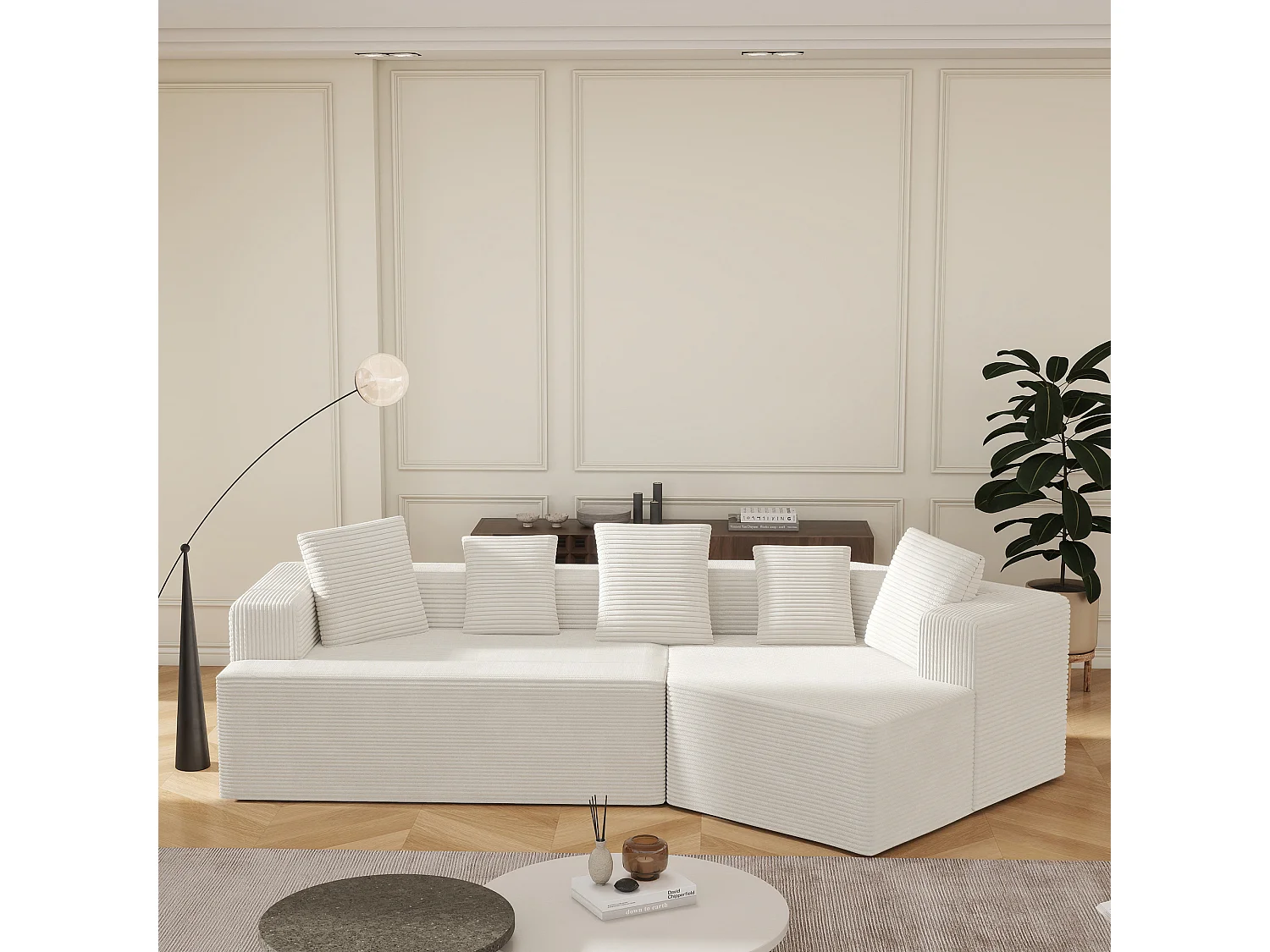 Sofá modular con tejido Cloud, Schneider Comfort Sofa, espuma de compresión, blanco (307 x 159 x 67 cm)