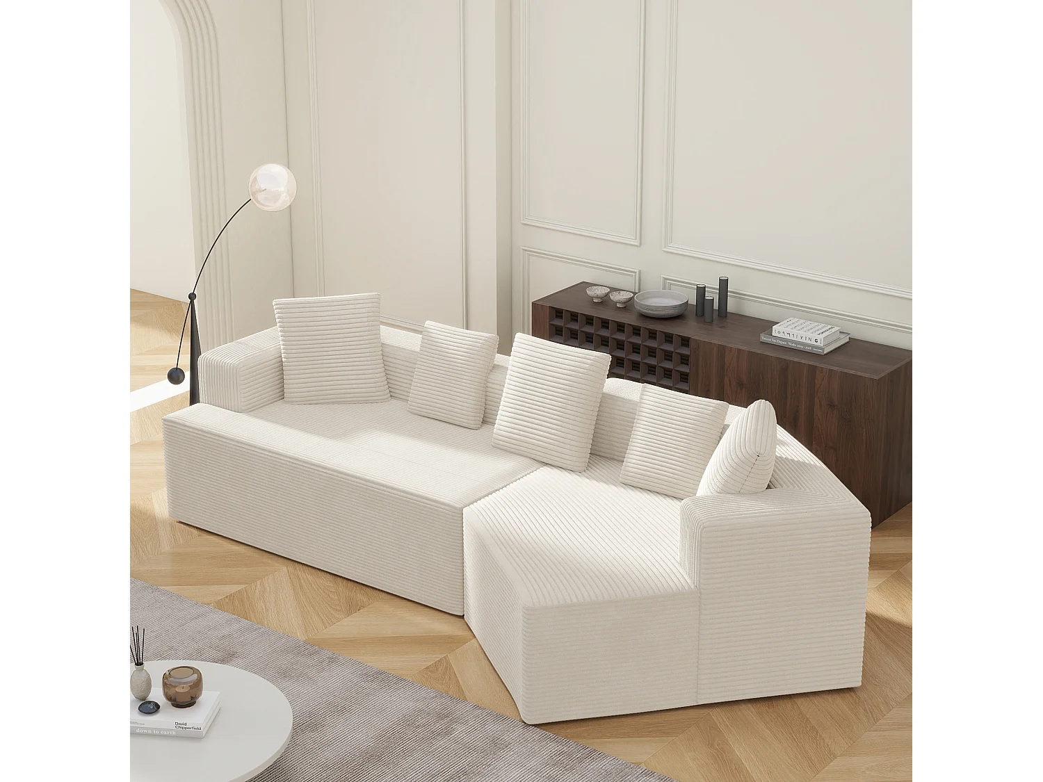 Sofá modular con tejido Cloud, Schneider Comfort Sofa, espuma de compresión, blanco (307 x 159 x 67 cm)