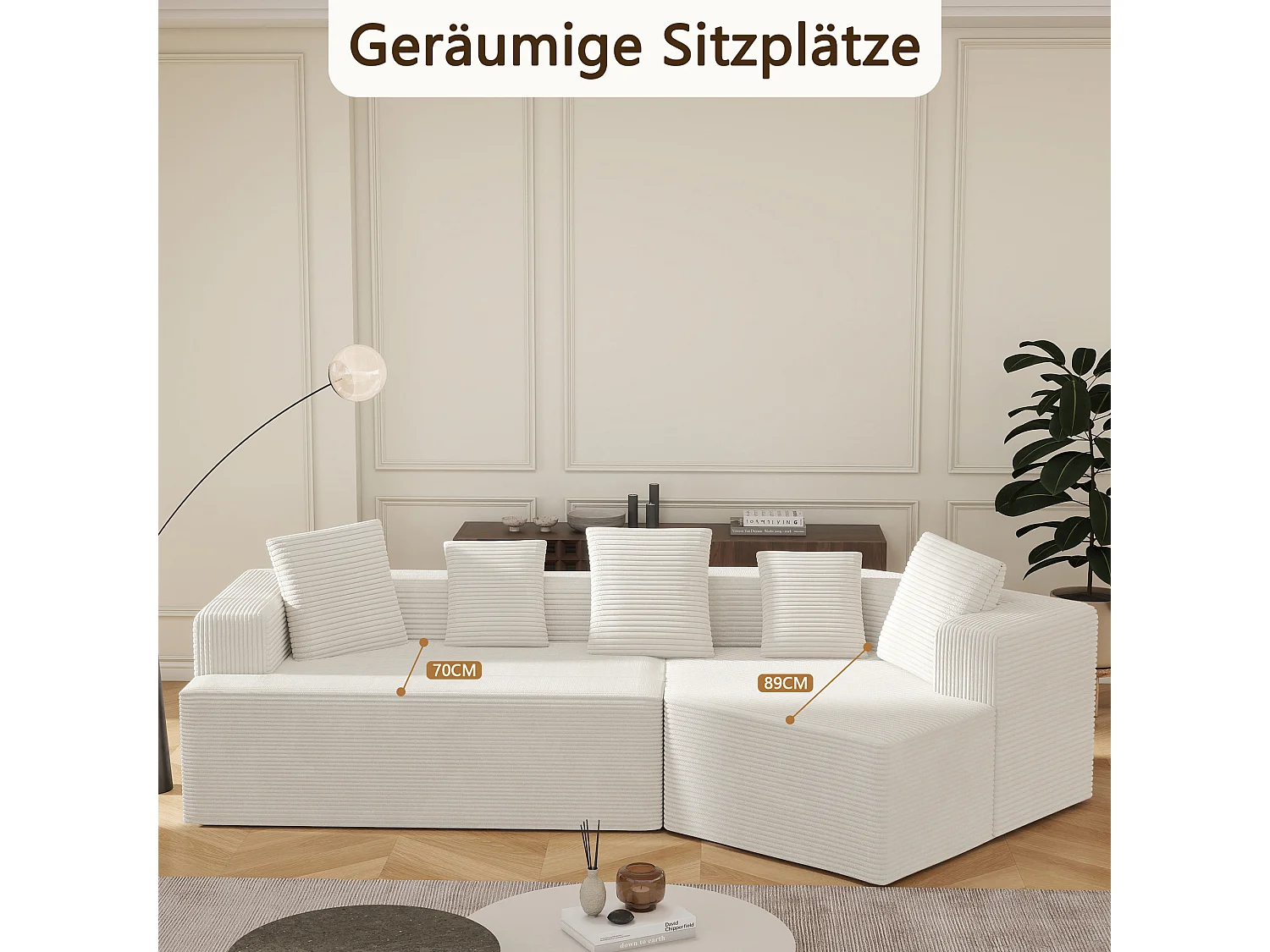 Sofá modular con tejido Cloud, Schneider Comfort Sofa, espuma de compresión, blanco (307 x 159 x 67 cm)