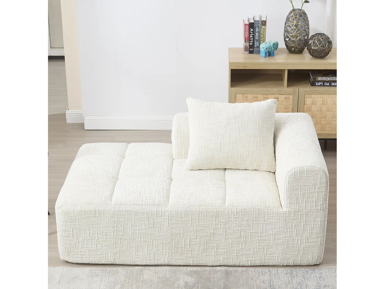 Canapé Confortable 2 Pers., Sans Assemblage, Coussin, Poches Latérales, Télécommande, Tissu Chenille, Beige (38.5x37x112 cm)