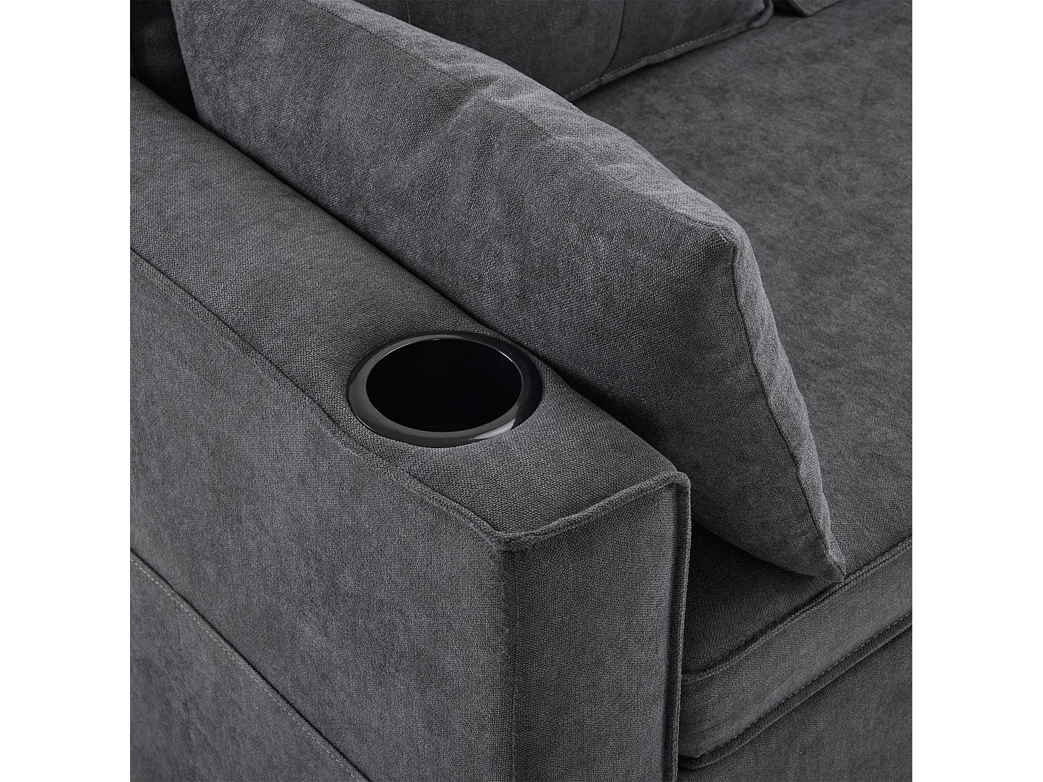 Sofá cama en L, con función cama, en algodón, con portavasos y almacenaje, gris (211x129,5x86 cm)