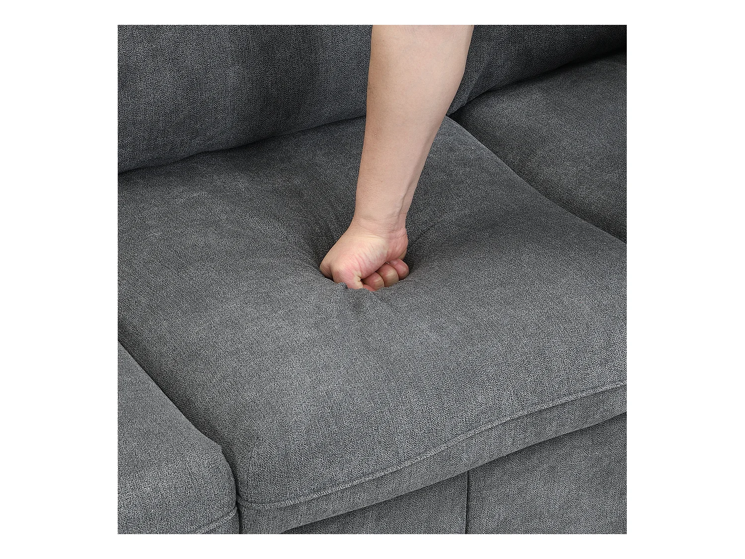 Multifunctionele 3-zits hoekbank met opbergvak, inclusief voetenbank, bedfunctie, in donkergrijze chenillestof (188x186x86 cm)