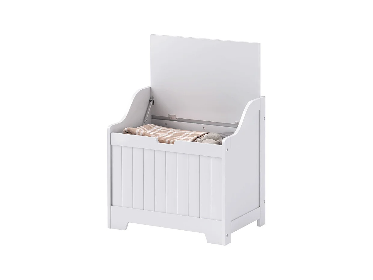 Coffre de rangement avec sécurité, en bois, blanc, avec charnière, (60x38x56 cm)