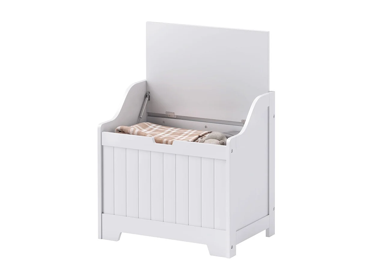 Coffre de rangement avec sécurité, en bois, blanc, avec charnière, (60x38x56 cm)