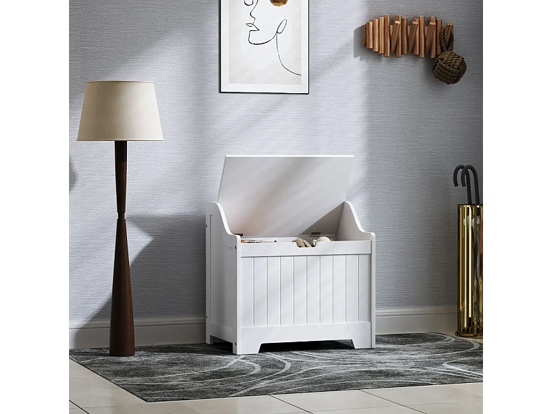 Coffre de rangement avec sécurité, en bois, blanc, avec charnière, (60x38x56 cm)