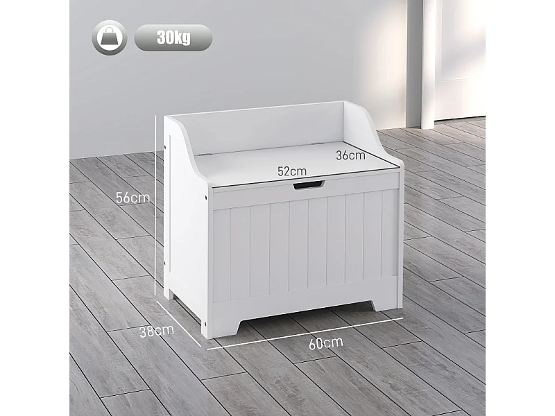 Coffre de rangement avec sécurité, en bois, blanc, avec charnière, (60x38x56 cm)