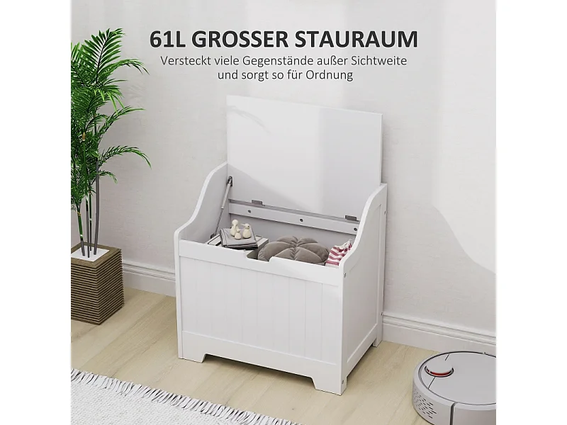 Coffre de rangement avec sécurité, en bois, blanc, avec charnière, (60x38x56 cm)