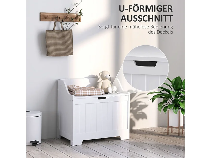 Coffre de rangement avec sécurité, en bois, blanc, avec charnière, (60x38x56 cm)