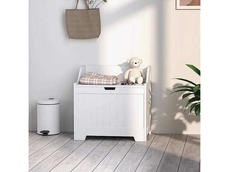 Coffre de rangement avec sécurité, en bois, blanc, avec charnière, (60x38x56 cm)