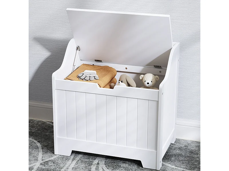 Coffre de rangement avec sécurité, en bois, blanc, avec charnière, (60x38x56 cm)