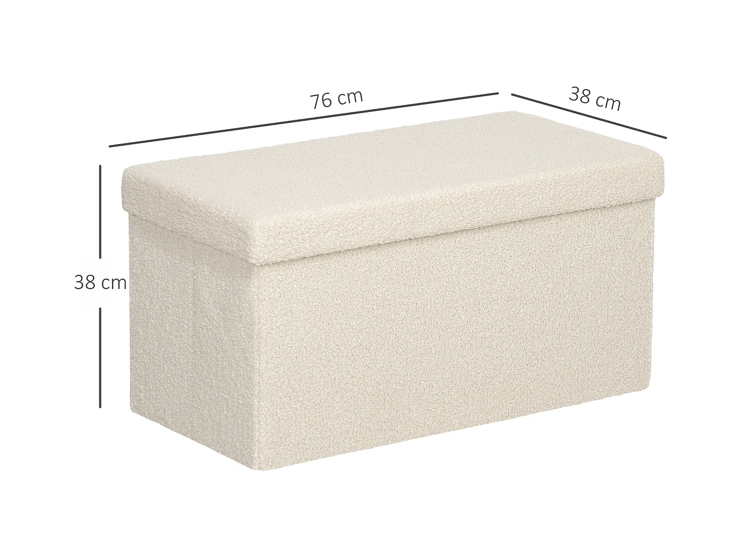 Opvouwbare opbergbank, fluweel en MDF, multifunctioneel, crèmewit, met opbergvak (76x38x38cm)