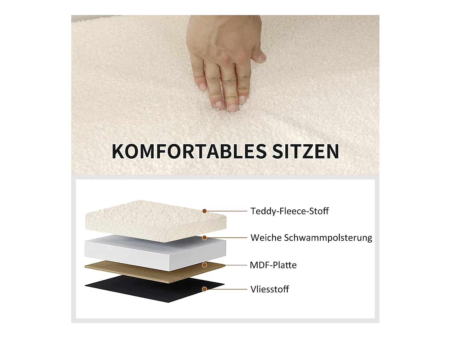 Opvouwbare opbergbank, fluweel en MDF, multifunctioneel, crèmewit, met opbergvak (76x38x38cm)