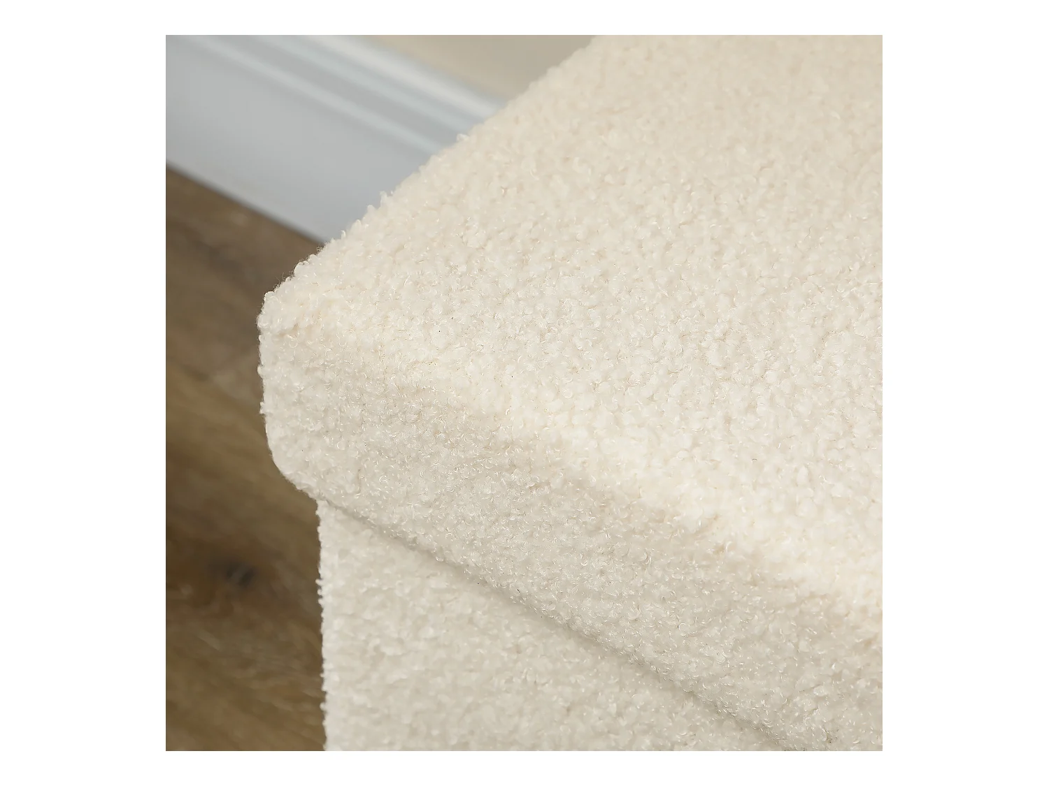 Opvouwbare opbergbank, fluweel en MDF, multifunctioneel, crèmewit, met opbergvak (76x38x38cm)