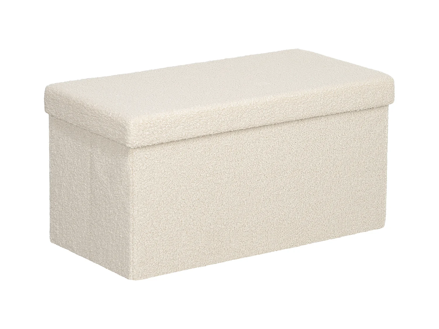 Banc de rangement pliable, velours et MDF, multifonction, blanc crème, avec compartiment de stockage (76x38x38cm)