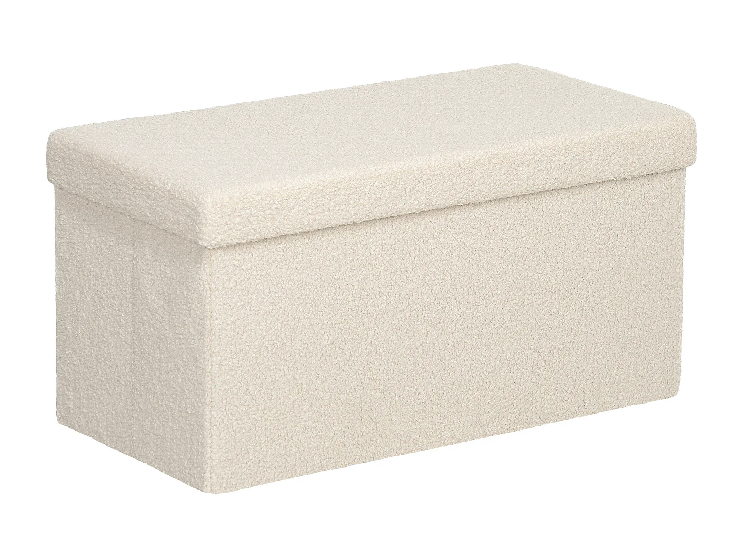 Banc de rangement pliable, velours et MDF, multifonction, blanc crème, avec compartiment de stockage (76x38x38cm)