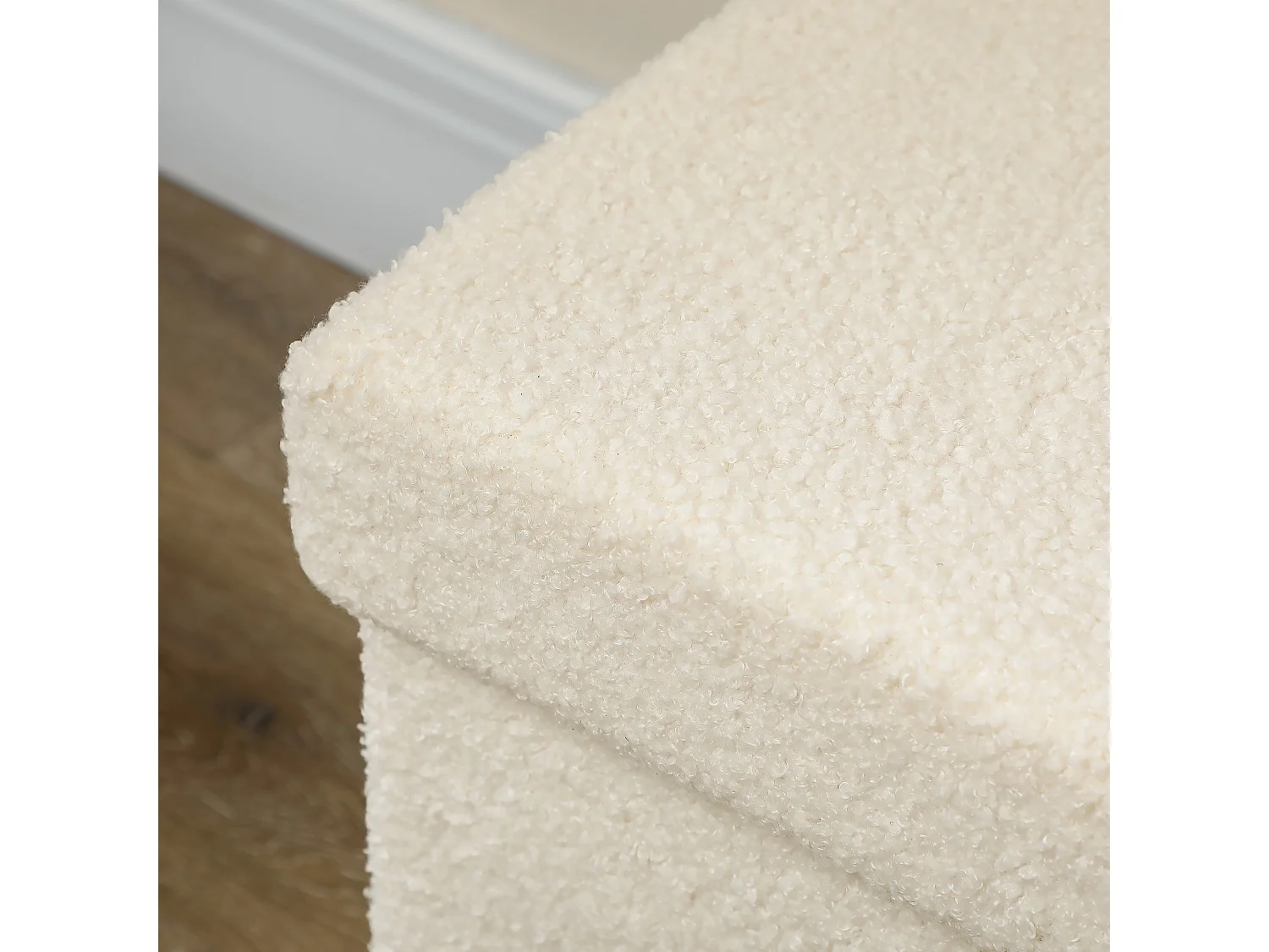 Banc de rangement pliable, velours et MDF, multifonction, blanc crème, avec compartiment de stockage (76x38x38cm)