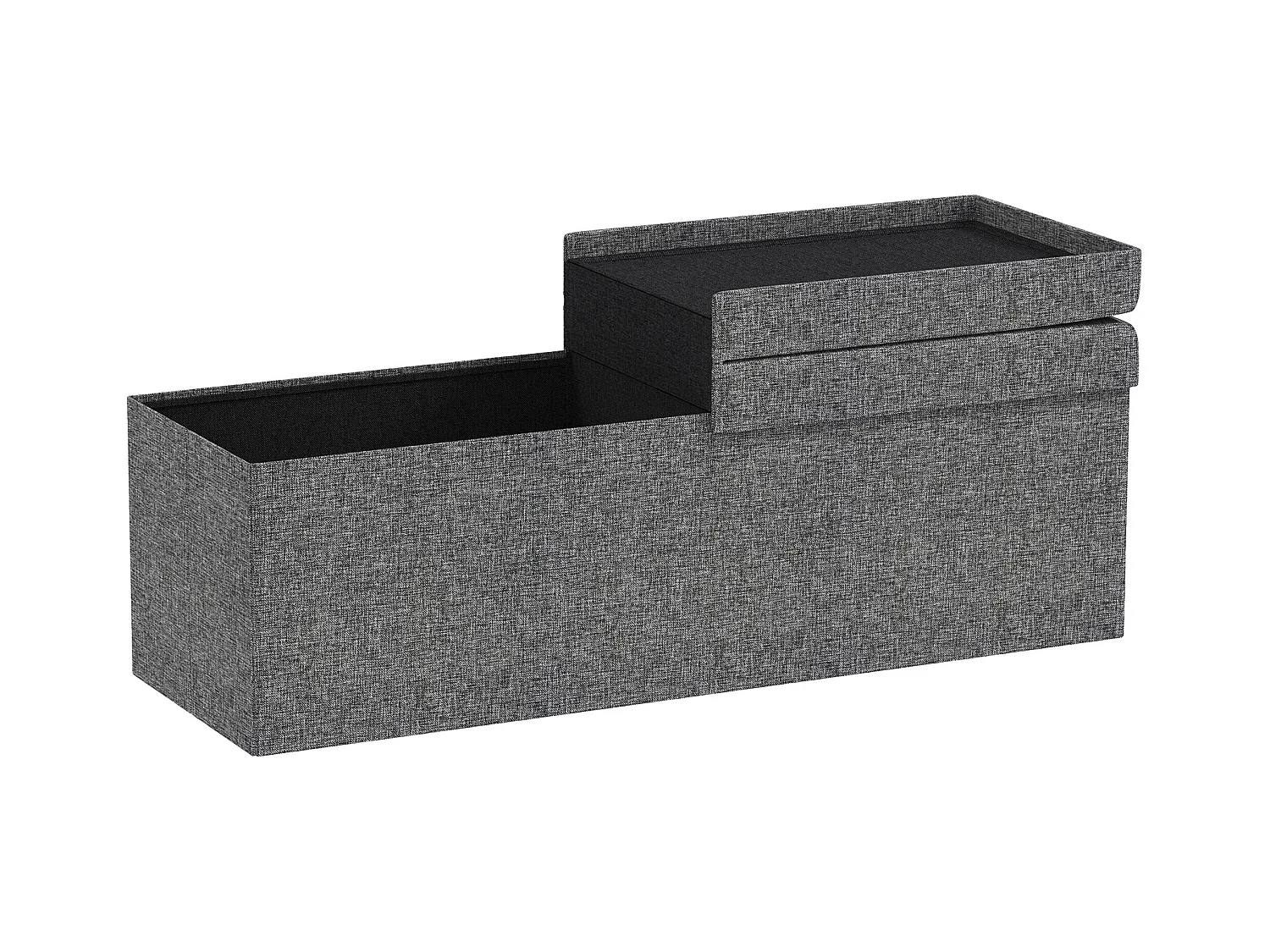 Banc de rangement pliable, polyester gris foncé, avec 2 compartiments de stockage (110x38x38cm)