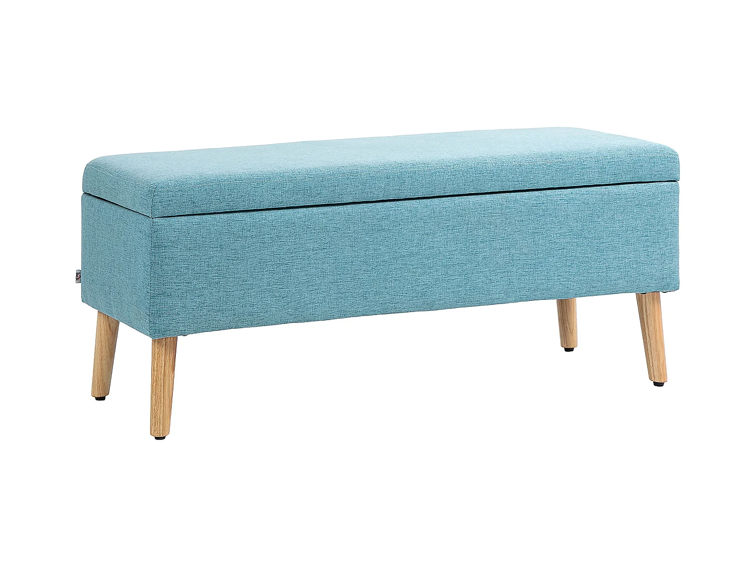 Banc de rangement capitonné, style scandinave, polyester imitation lin, pieds en bois, bleu (110x39x45cm)