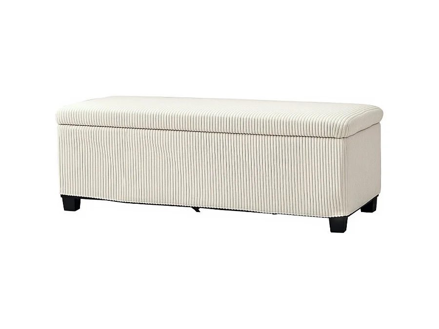 Banc de rangement avec coussin, en polyester, en tissu effet cord, structure en métal, beige, (112x42x40 cm)
