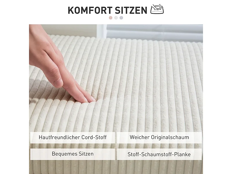 Banc de rangement avec coussin, en polyester, en tissu effet cord, structure en métal, beige, (112x42x40 cm)