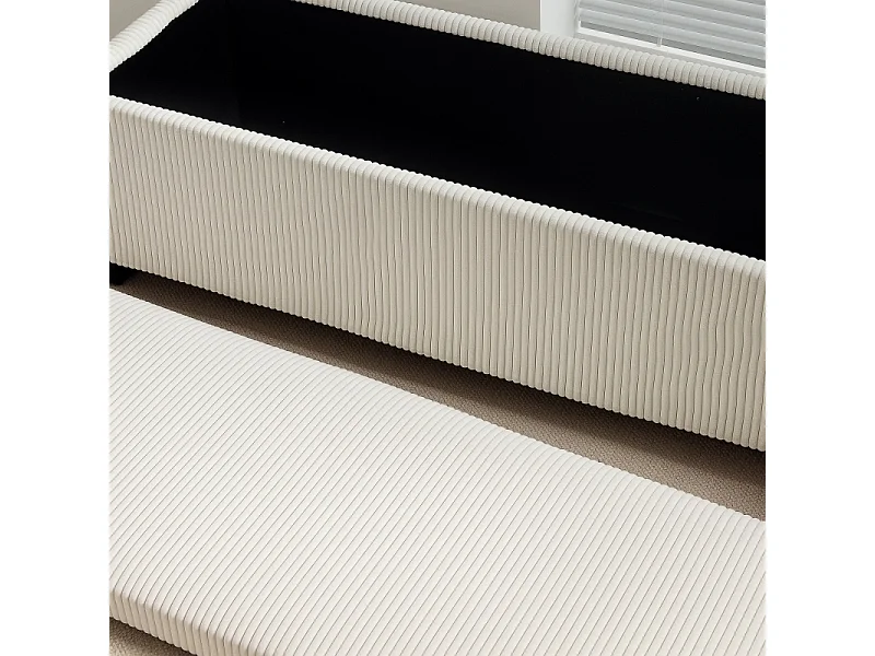 Banc de rangement avec coussin, en polyester, en tissu effet cord, structure en métal, beige, (112x42x40 cm)