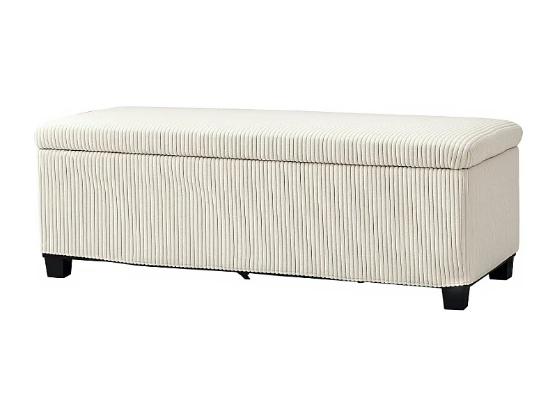 Banc de rangement avec coussin, en polyester, en tissu effet cord, structure en métal, beige, (112x42x40 cm)