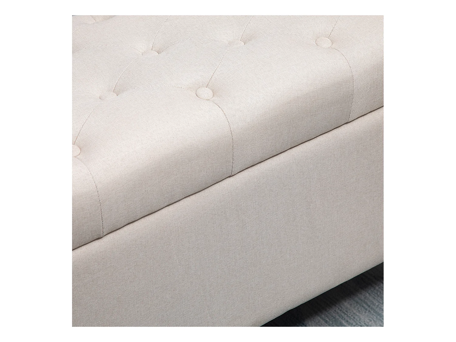 Gestoffeerde opbergbank, linnenlook polyester, houten poten, crèmewit (100x40x44cm)