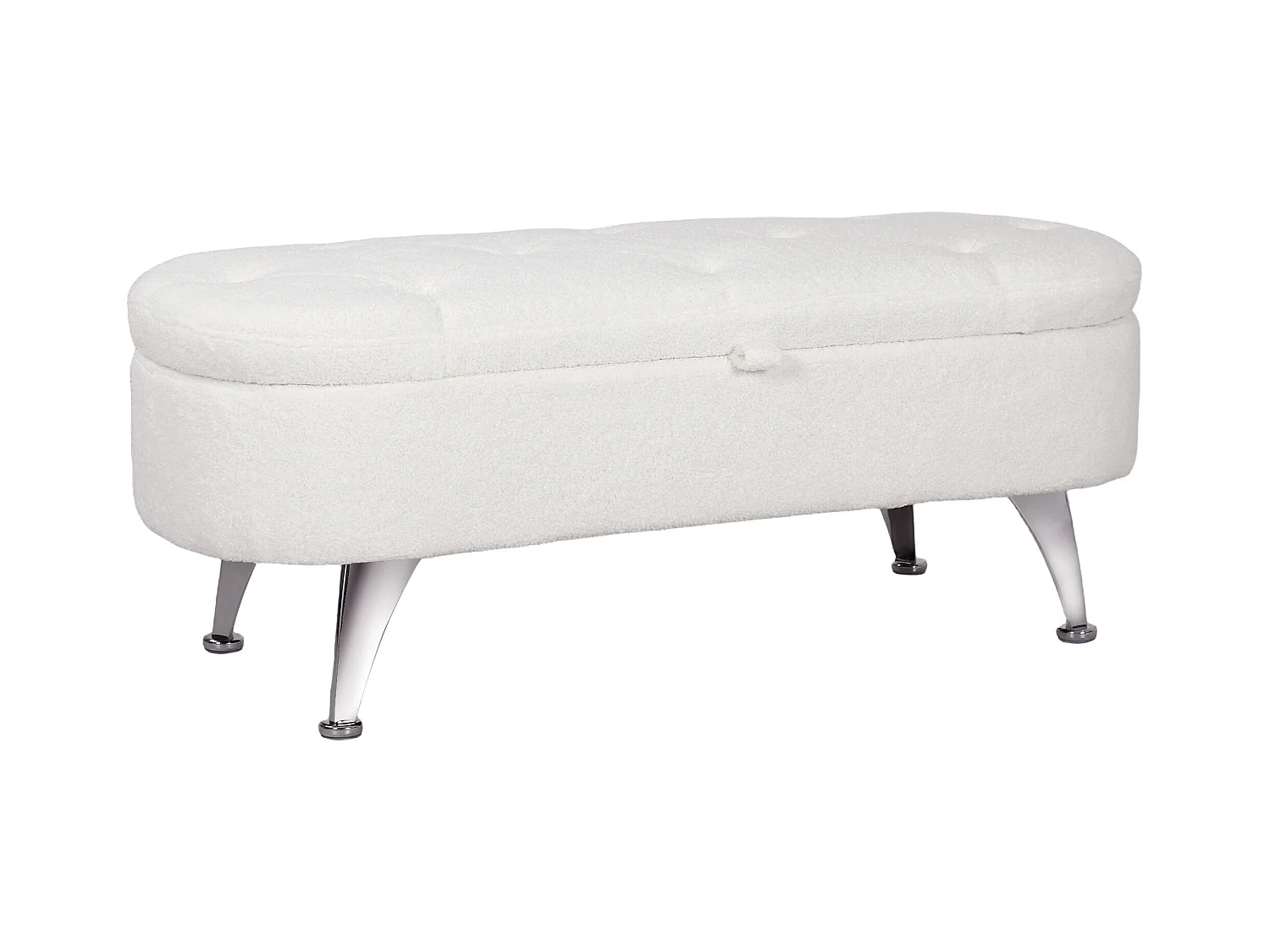 Banc de rangement capitonné, velours teddy, structure métal, blanc (114x47x46.5cm)