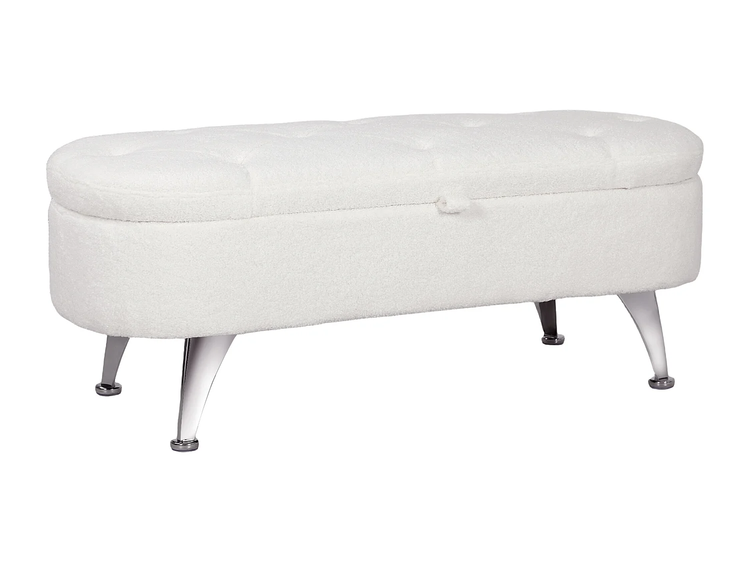 Panca contenitore imbottita, velluto teddy, struttura in metallo, bianco (114x47x46,5cm)
