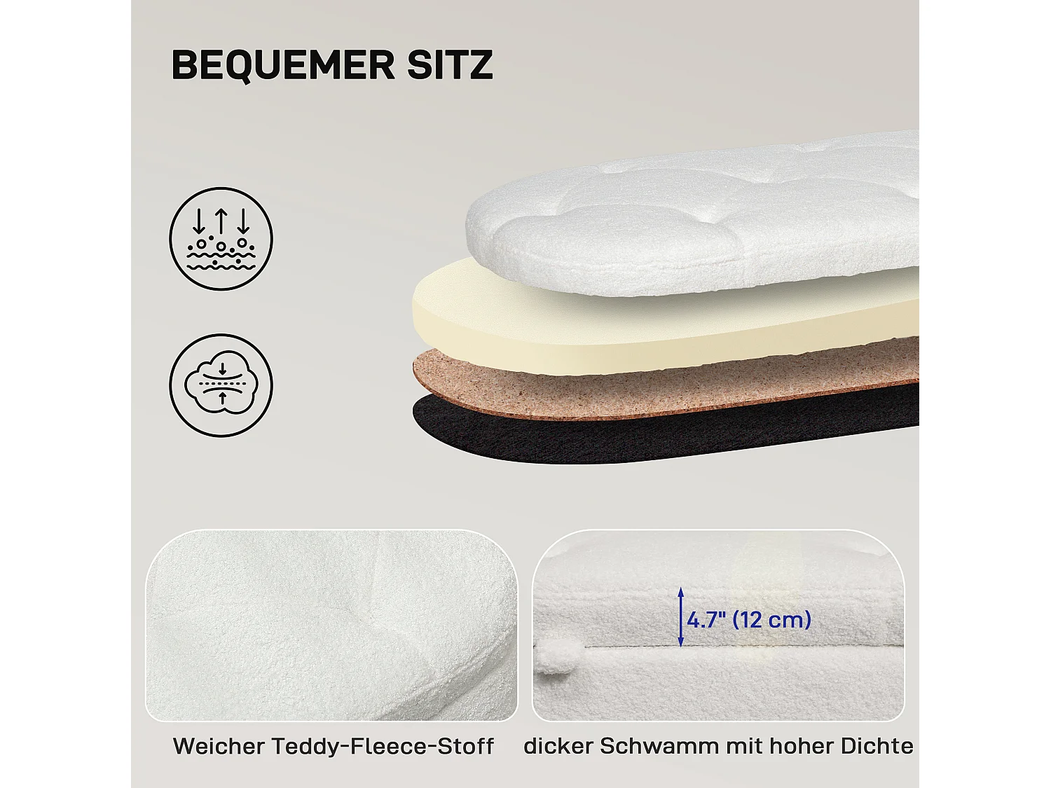 Panca contenitore imbottita, velluto teddy, struttura in metallo, bianco (114x47x46,5cm)