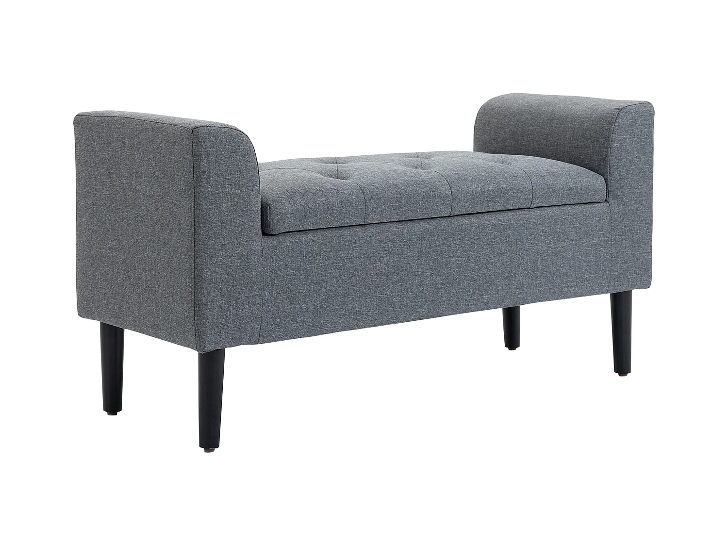 Banc de rangement capitonné, tissu lin, pieds en bois, gris clair (116x44x58cm)