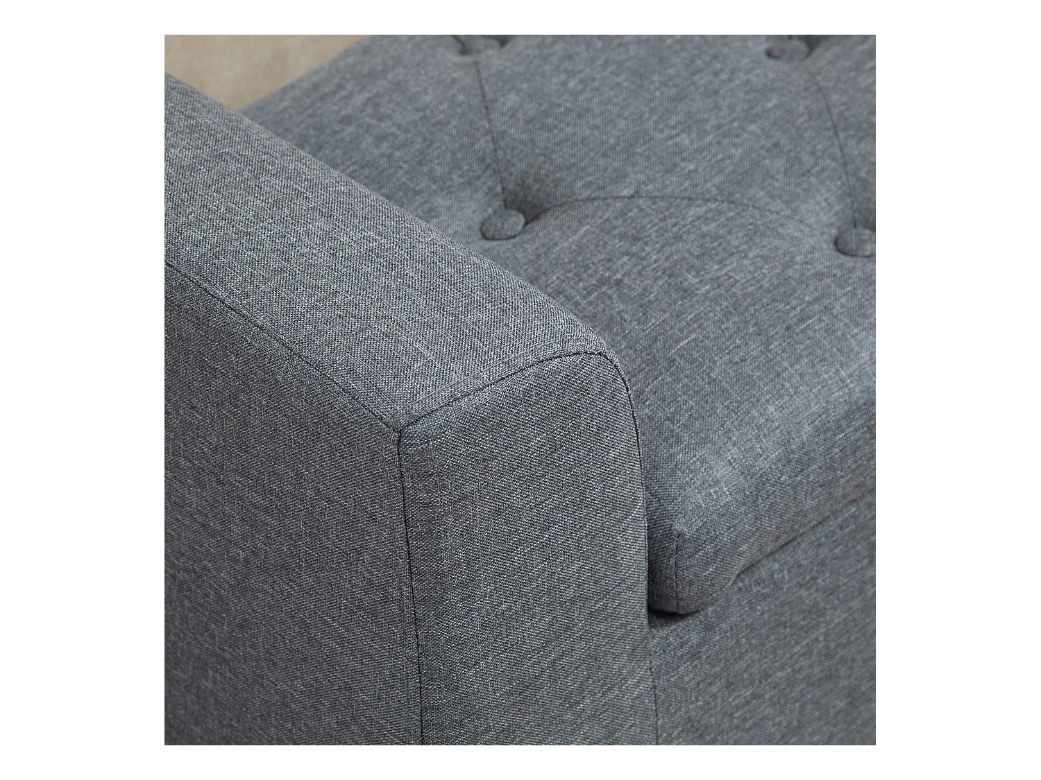 Banc de rangement capitonné, tissu lin, pieds en bois, gris clair (116x44x58cm)