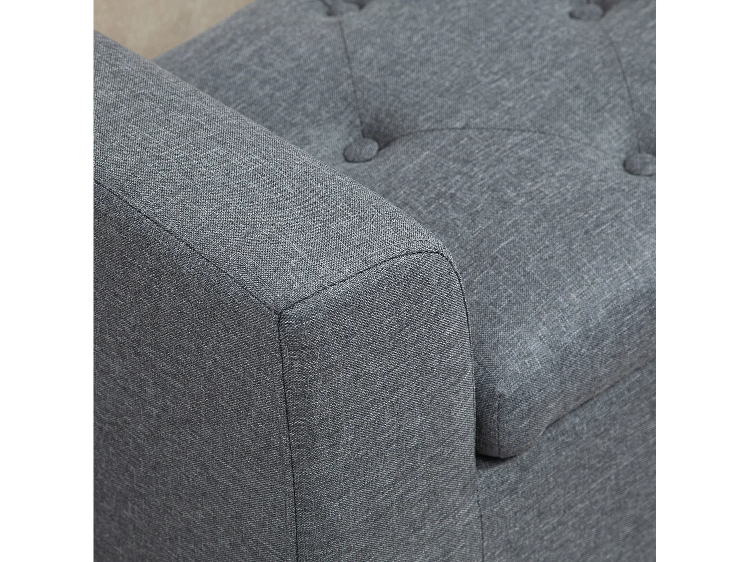 Banc de rangement capitonné, tissu lin, pieds en bois, gris clair (116x44x58cm)