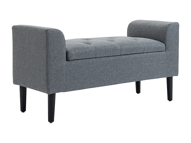 Banc de rangement capitonné, tissu lin, pieds en bois, gris clair (116x44x58cm)