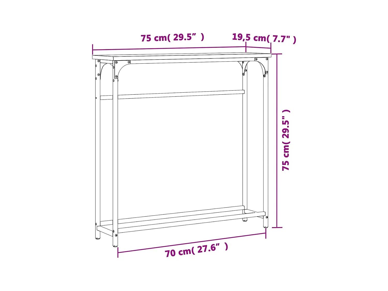 Table console chêne fumé 75x19,5x75 cm bois d'ingénierie