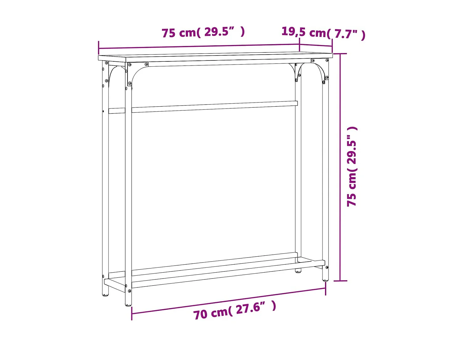Table console chêne fumé 75x19,5x75 cm bois d'ingénierie