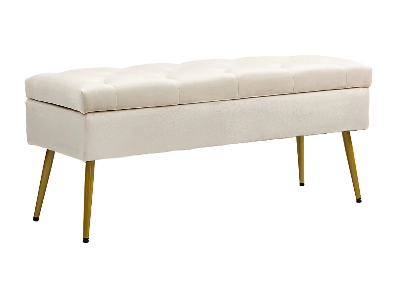 Banc de rangement rembourré, design élégant avec couvercle, polyester velours, beige (102x35x43cm)