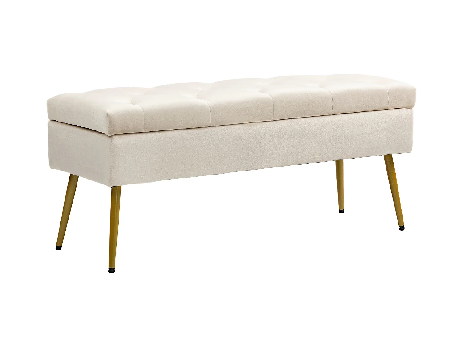 Banc de rangement rembourré, design élégant avec couvercle, polyester velours, beige (102x35x43cm)