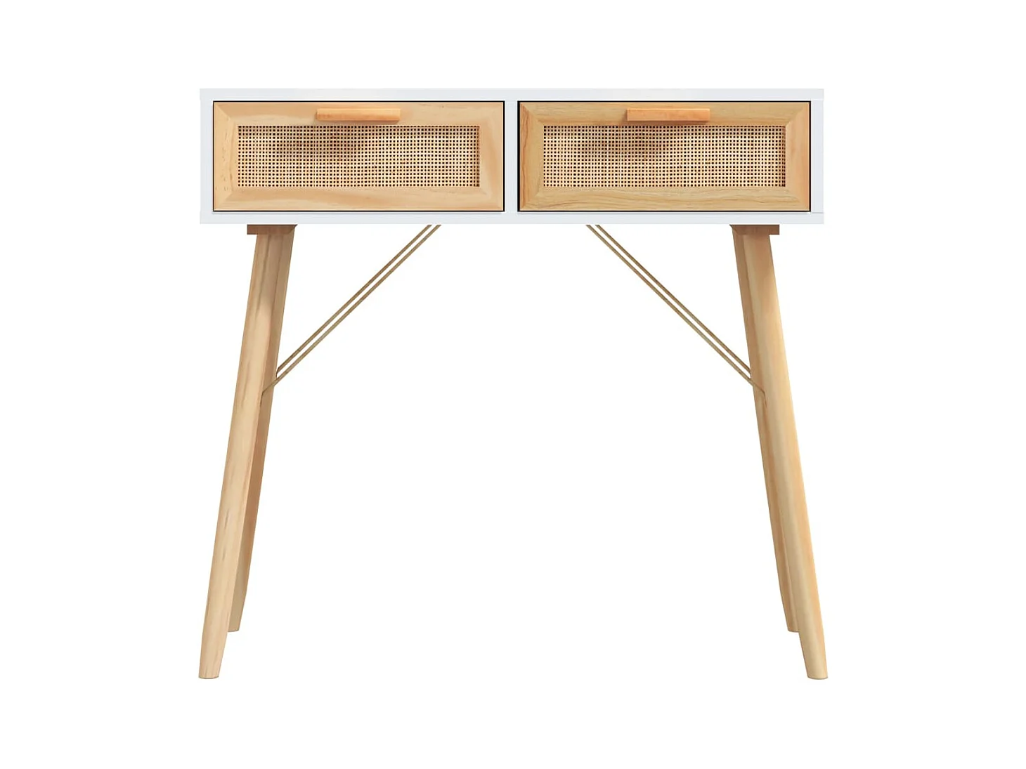 Consoletafel Wit 80x30x75 cm Massief grenenhout / natuurlijk rotan