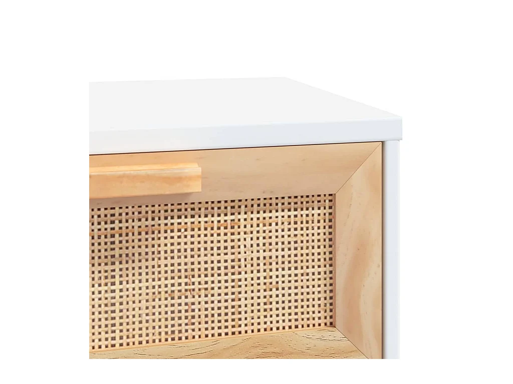 Consoletafel Wit 80x30x75 cm Massief grenenhout / natuurlijk rotan